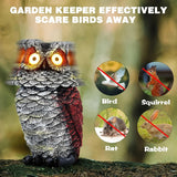 0207ba Resin Cartoon Owl Statue Outdoor Decor with Solar-Powered Glowing Eyes, Rotating Head, Ideal for Garden, Patio, Porch, Lawn, Festive Gifts for Christmas, Halloween, Hanukkah, Thanksgiving, Father's Day