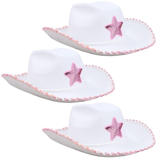White Cowgirl Hats with Pink Sequin For Kids In Bulk