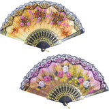 Wholesale Rainbow Design 9" Glitter Lace Cloth Hand Fans - Assorted