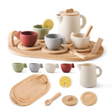 D2407TA Wooden Children Montessori Toy Teapot Teacup Simulation Kitchen Utensil BPA Free Silicone Kid Education Pretend Play Toy Gift