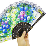 Wholesale Rainbow Design 9" Glitter Lace Cloth Hand Fans - Assorted
