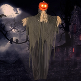 1707BA Creepy Animated Skeleton with Voice and Glowing Red Eyes Halloween Decoration for Haunted House, Bar, or Restaurant