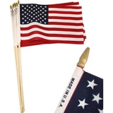 WholesaleAmerican Flag Proudly Made in U.S.A. Handheld US Stick Flags   User "12x18" Inch with Spear Gold Tip (Sold by the dozen)