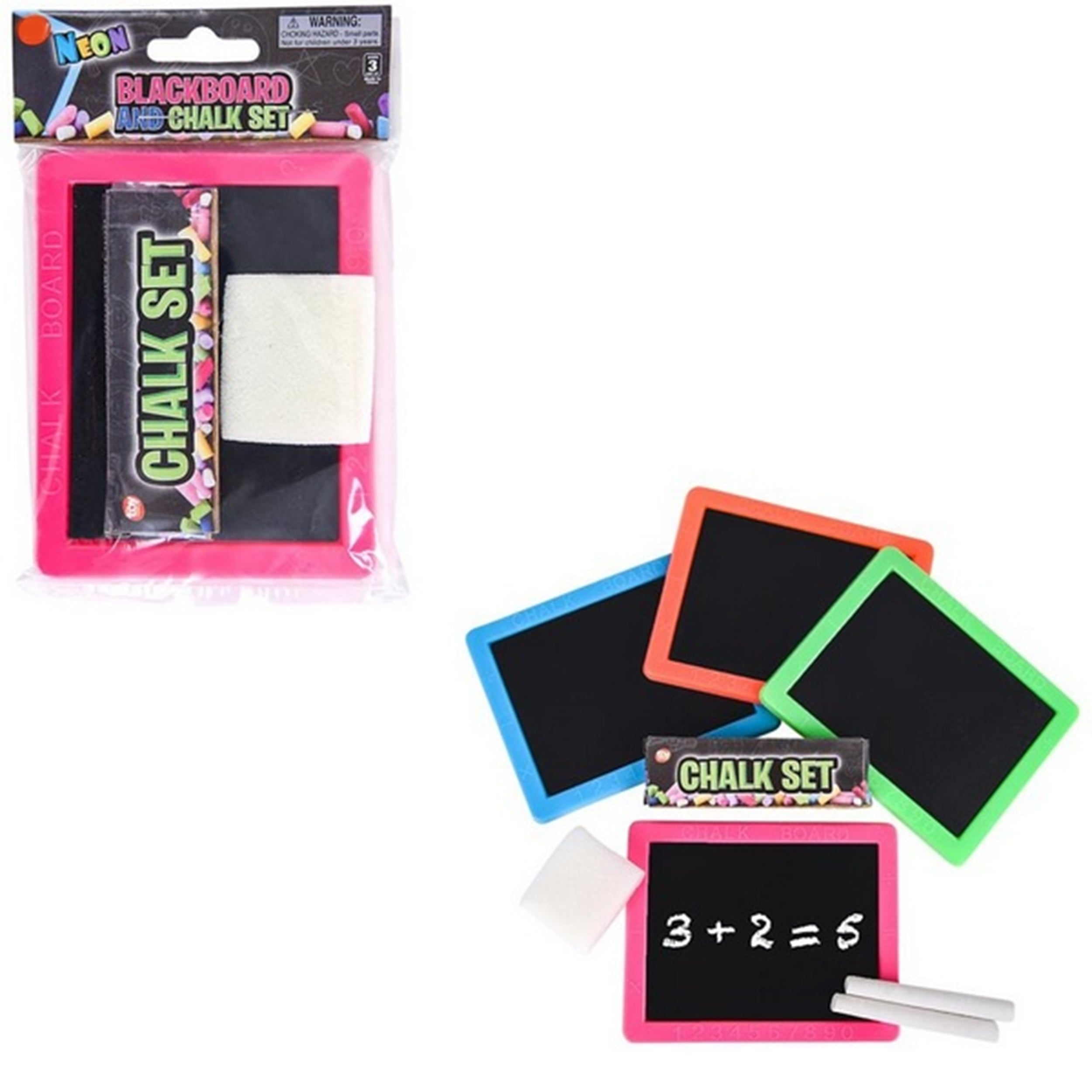 Neon Chalkboard Set Includes Board, Chalk, and Eraser, Educational Learning, Kids Prizes, Prize Giveaways, Party Favors - Assorted Colors