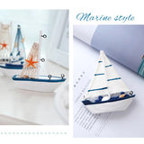 Sailboat Model Wooden Sailing Boat Home Decoration Beach Nautical Design Navy