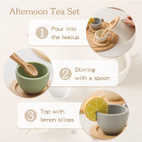 D2407TA Wooden Children Montessori Toy Teapot Teacup Simulation Kitchen Utensil BPA Free Silicone Kid Education Pretend Play Toy Gift