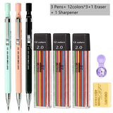 Mechanical Pencil Set 2.0 mm with 2B Black/Colors Lead Refill
