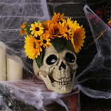 2808BA Skull Head Sculpture with Flower Halloween Decor Party Supply Skull Bone Table Decors Seasonal Decor Haunted House Layout Model