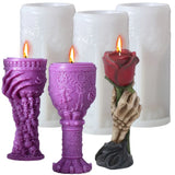 2407BA 3D Horror Skeleton Hand Goblet Silicone Candle Mold Terror rose flower Skull Grail Resin Plaster Mould Chocolate Halloween Decor