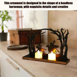 2307BA Headless Horseman Statue Halloween Wooden Table Decoration Candlestick Hollow Desk Decor Candle Holder Standing Silhouette