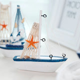 Sailboat Model Wooden Sailing Boat Home Decoration Beach Nautical Design Navy