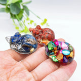 2808BA Natural Crystal Stone Gravel Sleepping Cat Figurine Resin Mini Quartz Lovely Cat Statue Home Decor Desk Ornament Child Gift