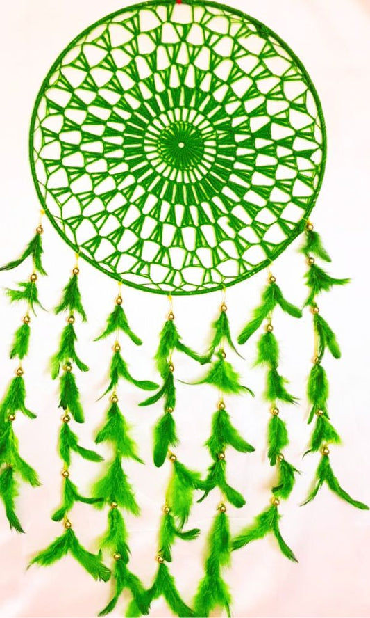 Green Dream Catcher Feathers Capture Dreams and Embrace Nature's Serenity Size: 30*12 inches