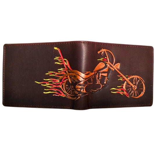 New Genuine Leather Dark Brown Color Ghost Rider Print Wallet For Men's