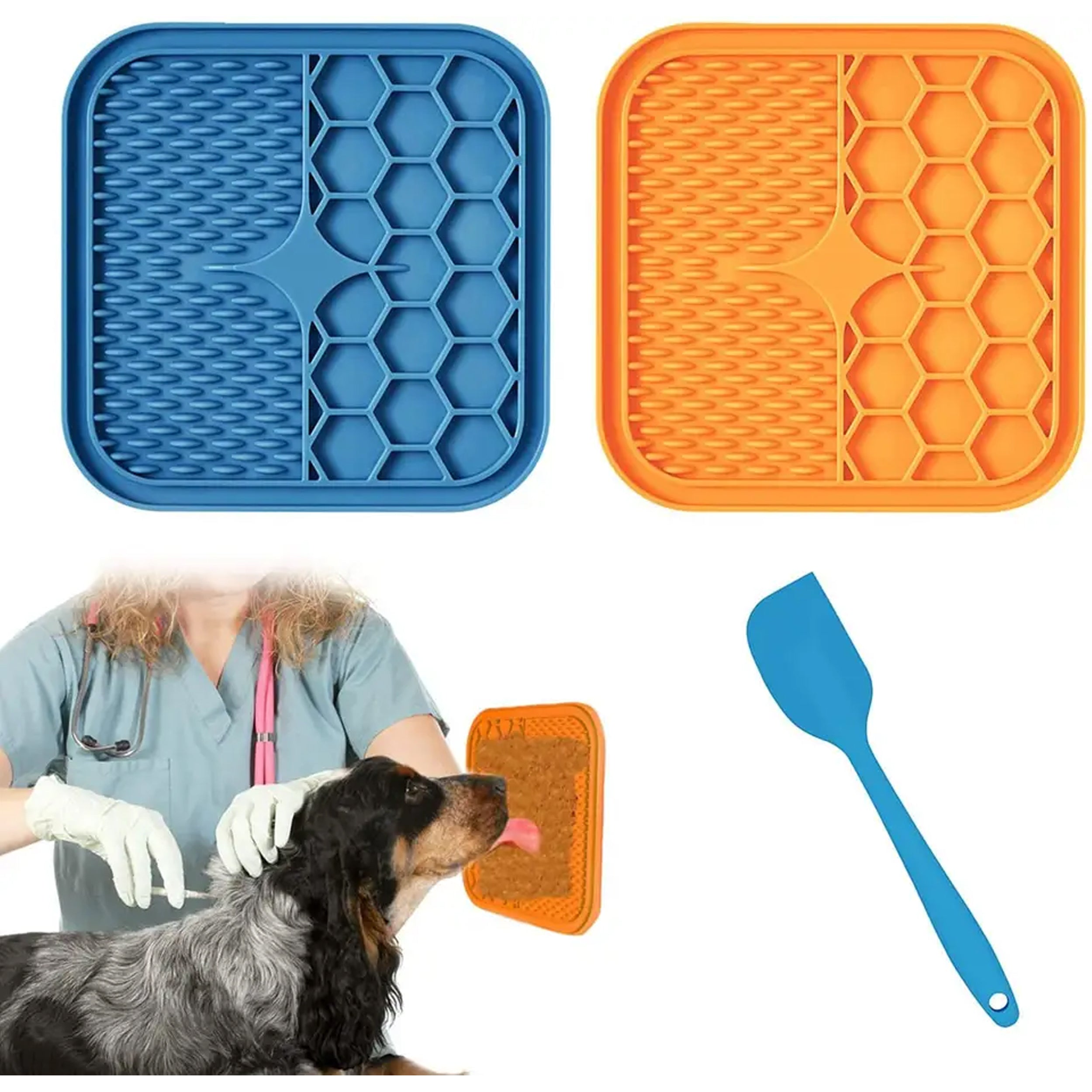 Licking Mat for Dogs & Cats 2 Pack, Diswasher Safe, Slow Feeder Lick Pat  for Puppy Pets Supplies, Anxiety Relief Dog Toys Feeding Mat for Butter