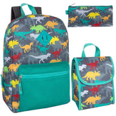 3 In 1 Dino Themed 17 Inch Backpack With Lunch Bag & Pencil Case (1 Case = 24 Pcs) 11.9$/PC