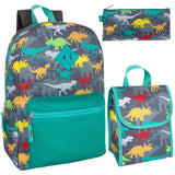 3 In 1 Dino Themed 17 Inch Backpack With Lunch Bag & Pencil Case (1 Case = 24 Pcs) 11.9$/PC