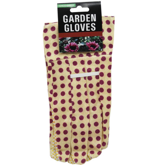 assorted color polka dot adult garden gloves with raised gri
