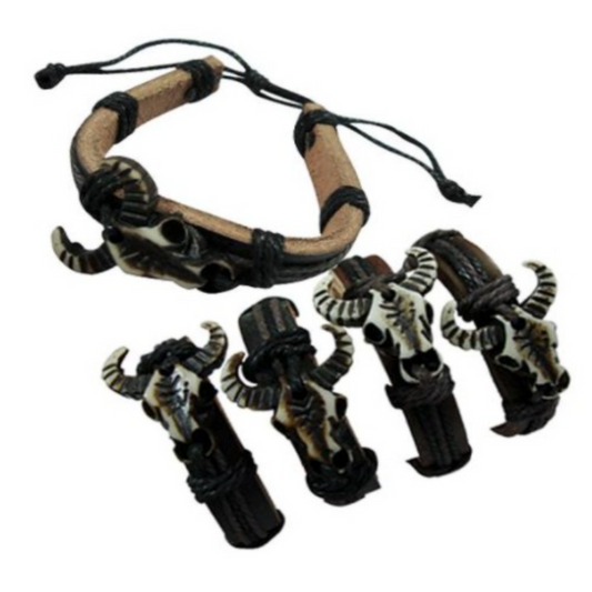 Wholesale BULL HEAD LEATHER BRACELET (Sold by the PIECE OR dozen)