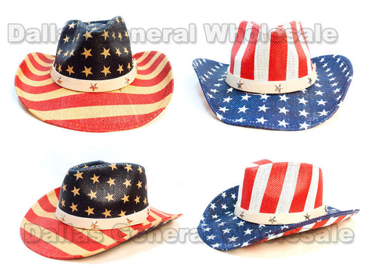 Bulk Buy USA Flag Straw Cowboy Hats Wholesale