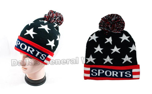 Bulk Buy USA American Flag Knitted Beanie Caps Wholesale