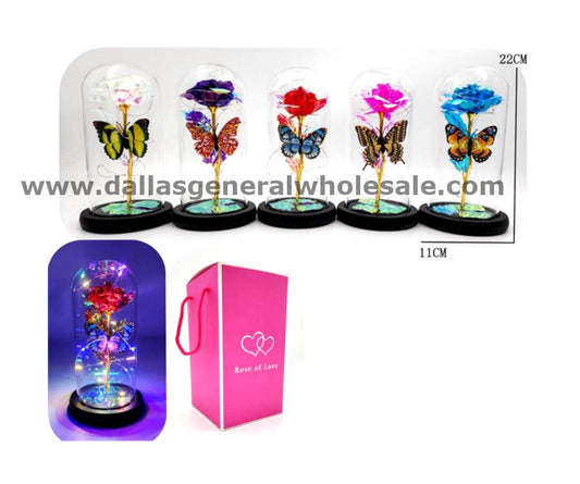Bulk Buy Enchanted Light Up Rose Butterfly in Glass Dome Wholesale