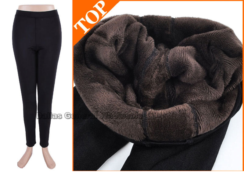 Ladies Fur Insulated Black Leggings Wholesale
