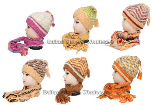 Bulk Buy Little Girls Knitted Beanie Hat and Scarf Set Wholesale