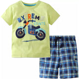 Get Your Little Boy Ready for Adventure with  Little Monster Truck Tee and Dinosaur Shorts Set