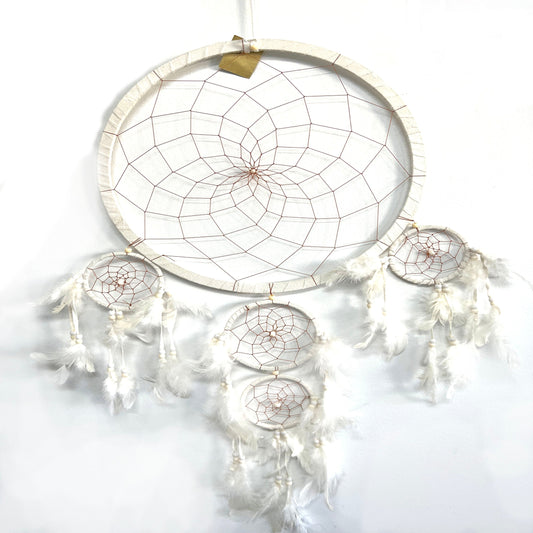 Wholesale Cream Color 15" Wide Dreamcatcher with Real Feathers & Beads (MOQ-6)