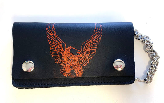 Wholesale RED EAGLE WINGS UP 6 INCH BIKER / TRUCKER LEATHER WALLET WITH CHAIN (Sold by the piece) * RED OR WHITE, PICK COLOR)