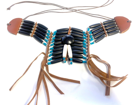 Wholesale BLACK AND TURQUOISE SMALL INDIAN STYLE BUFFALO BONE BREAST CHEST PLATE WITH DREAMCATCHER( sold by the piece)