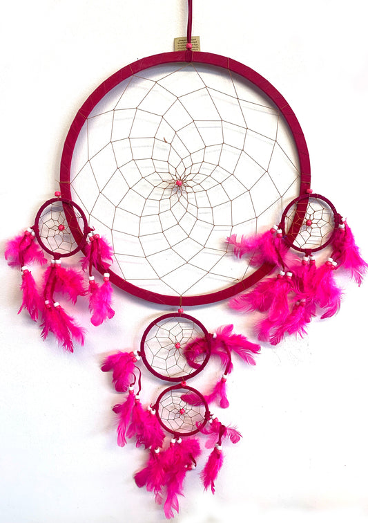 Large 15" Wide Hot Pink Dreamcatcher - Native American Style