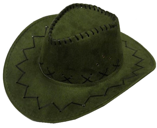Wholesale Olive Green Heavy Leather Style Western Cowboy Hat (Sold by The Piece Or Dozen)