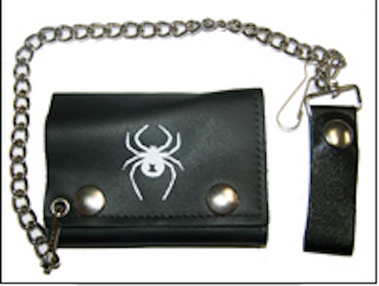 Wholesale WHITE WIDOW SPIDER TRIFOLD LEATHER WALLET W CHAIN (sold by the piece)