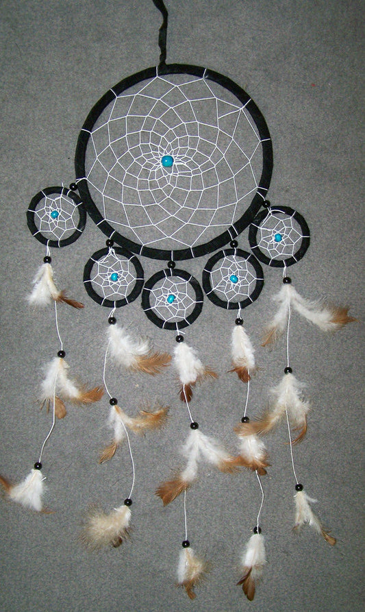Wholesale TURQUOISE BEADS 22 INCH BLACK DREAM CATHER WITH FEATHERS (sold by the piece )