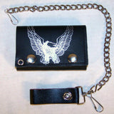 Wholesale Leather Eagle Wings Up Trifold  Wallets With Chain