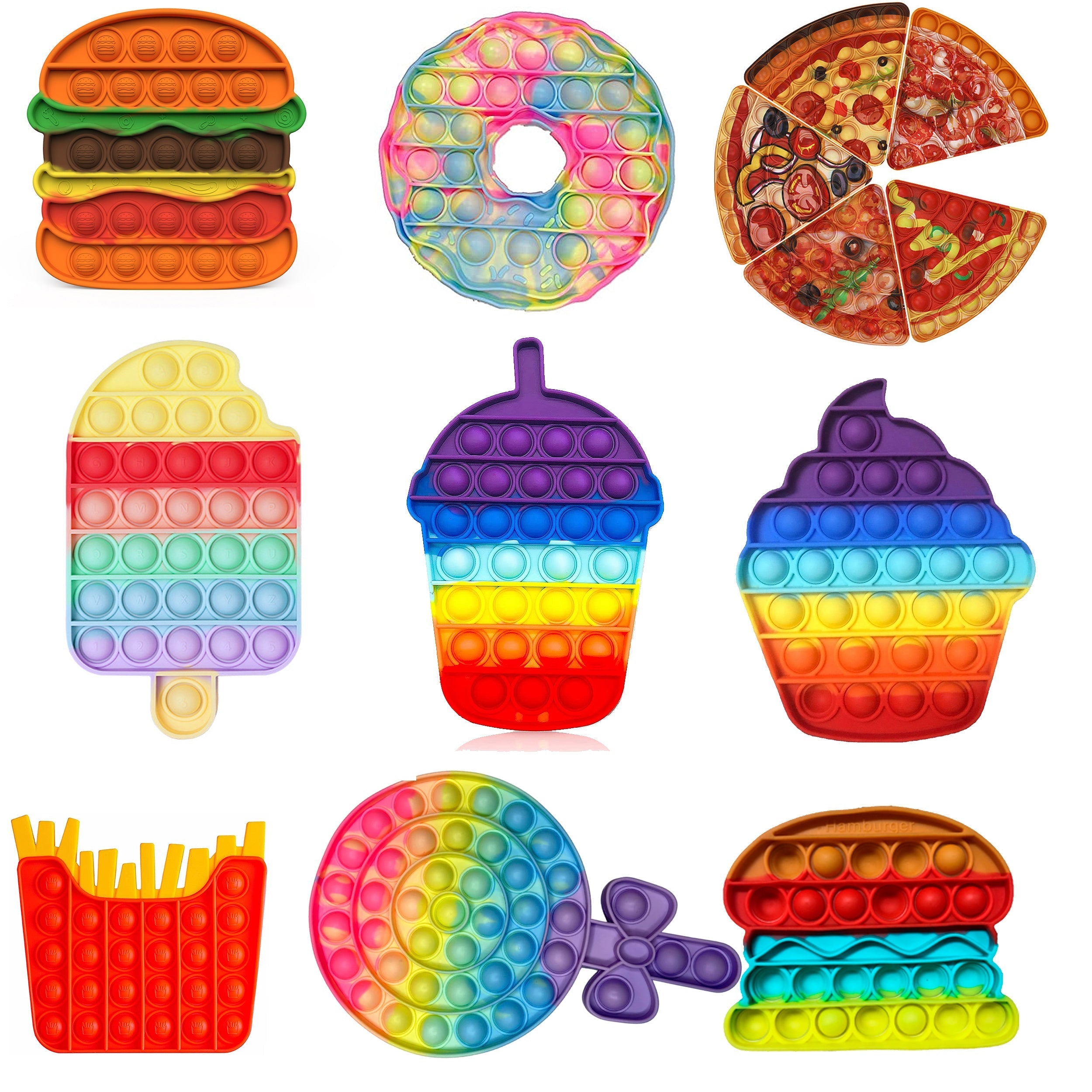 Bubble Pop It Sensory Fidget Fast Food Set Colorful Stress Relief Toys