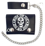 Wholesale Ride or Die Skull Head Trifold Leather Wallets with Chain (Sold by - 6 piece)