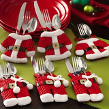 6pcs Christmas Santa Suit Canvas Cutlery Holder Set - Festive Tableware Organizer With Silverware Bag Decorations - Holiday Home Kitchen Table Decorations For Christmas Party