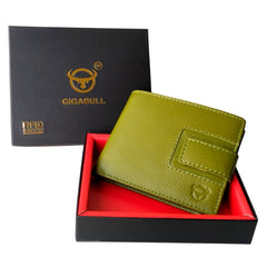 Green Color Blocking Leather Wallet With 9 Credit Card Slots & 2 Currency Compartments For Men's