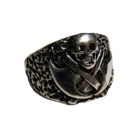 Wholesale Skull with Crossed Axes Metal Biker Ring - Assorted Sizes