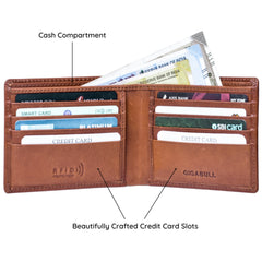 Men's Printed Tan Color Genuine Leather Blocking Coin Holder & Wallet