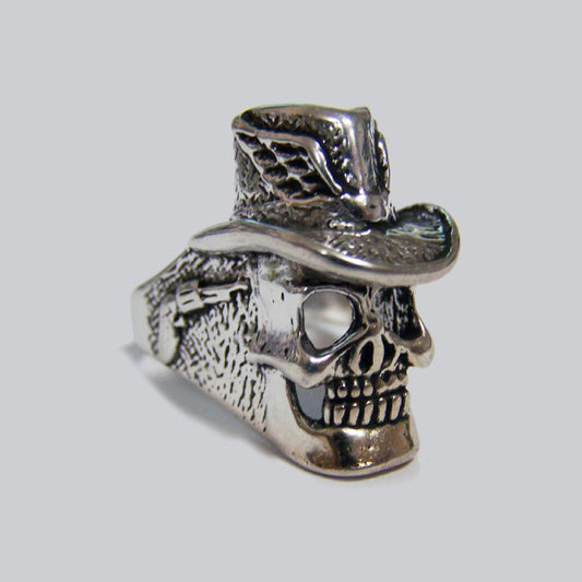 Wholesale Skeleton Skull Head Designs With Top Hat Biker Ring - Assorted Sizes
