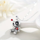 Quirky Enchanting Voodoo Doll Pendant Necklace - Eye-Catching Red Heart Design for Fashion-Forward Women - A Spooky Punk Cartoon Girl Holiday Accent & Heartfelt Gift Idea