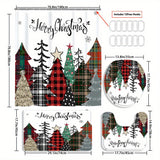 4pcs Christmas tree shower curtain decoration, beautiful housewarming gift, modern home decoration shower curtain set, waterproof shower curtain and toilet floor mat three piece set with 12 shower curtain hooks