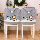 6 sets of Christmas grey print chair covers, holiday decorations, Christmas home decorations, atmosphere ornaments.