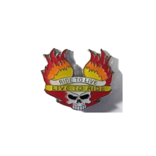 Wholesale Live to Ride Message Printed Skull Wings Flame Design Jacket Pin