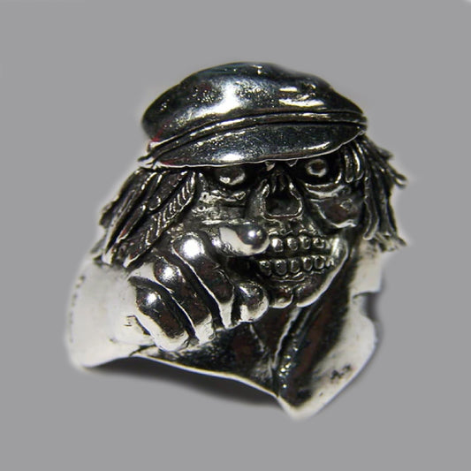 Wholesale Skeleton Pointing with Hat Design Metal Biker Ring - Assorted Sizes