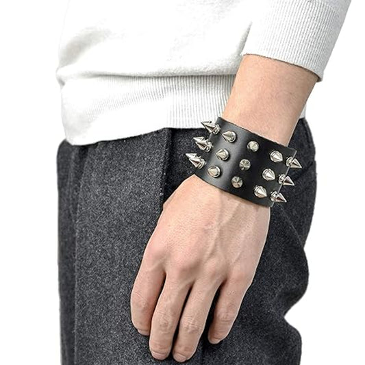 Triple Row Spiked Punk Leather Bracelets - Edgy Wrist Accessories (Sold By The Piece)